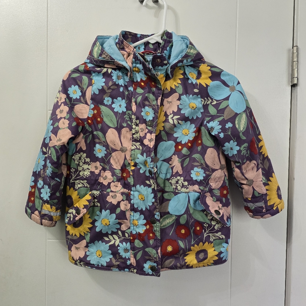 Hanna Andersson Journeys End blue Floral Hooded Insulated Jacket coat Size 110